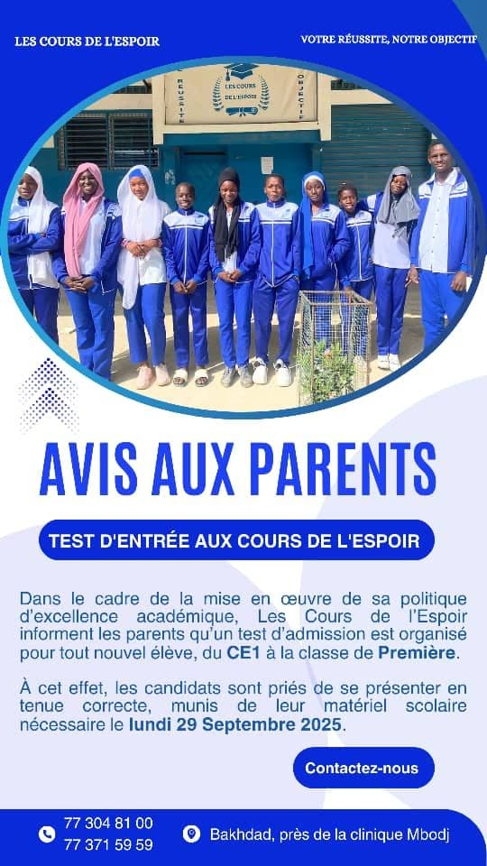Affiche du test d'admission