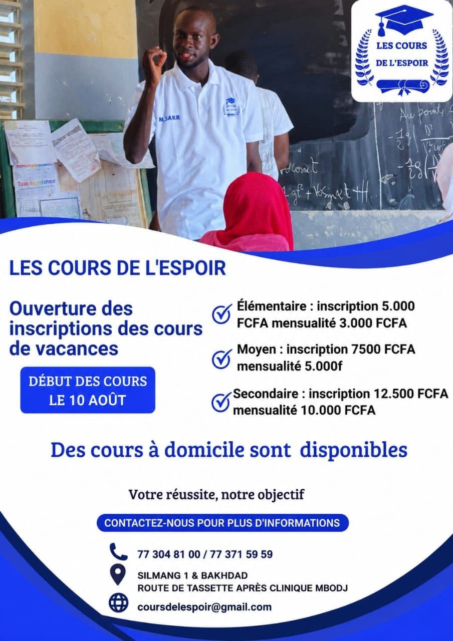 Affiche des cours de vacances